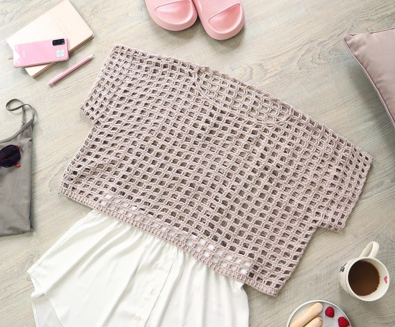Crochet Pattern for Easy Shirt, Crop Top, Summer Sweater "Square Dance" - Languages: English / German