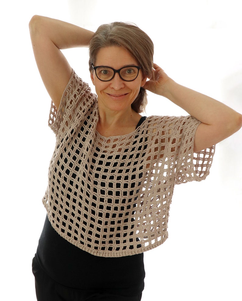 Crochet Pattern for Easy Shirt, Crop Top, Summer Sweater "Square Dance" - Languages: English / German