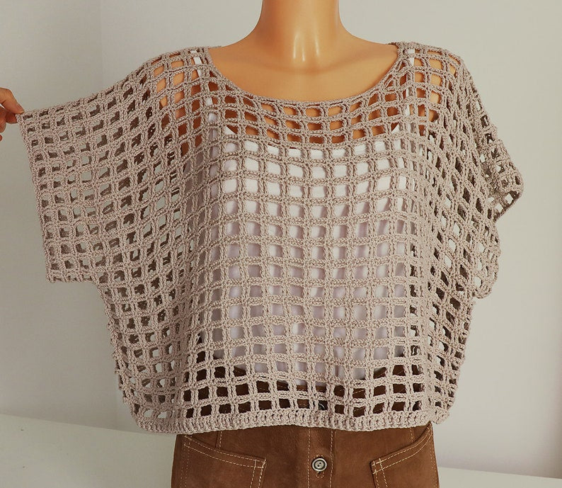 Crochet Pattern for Easy Shirt, Crop Top, Summer Sweater "Square Dance" - Languages: English / German