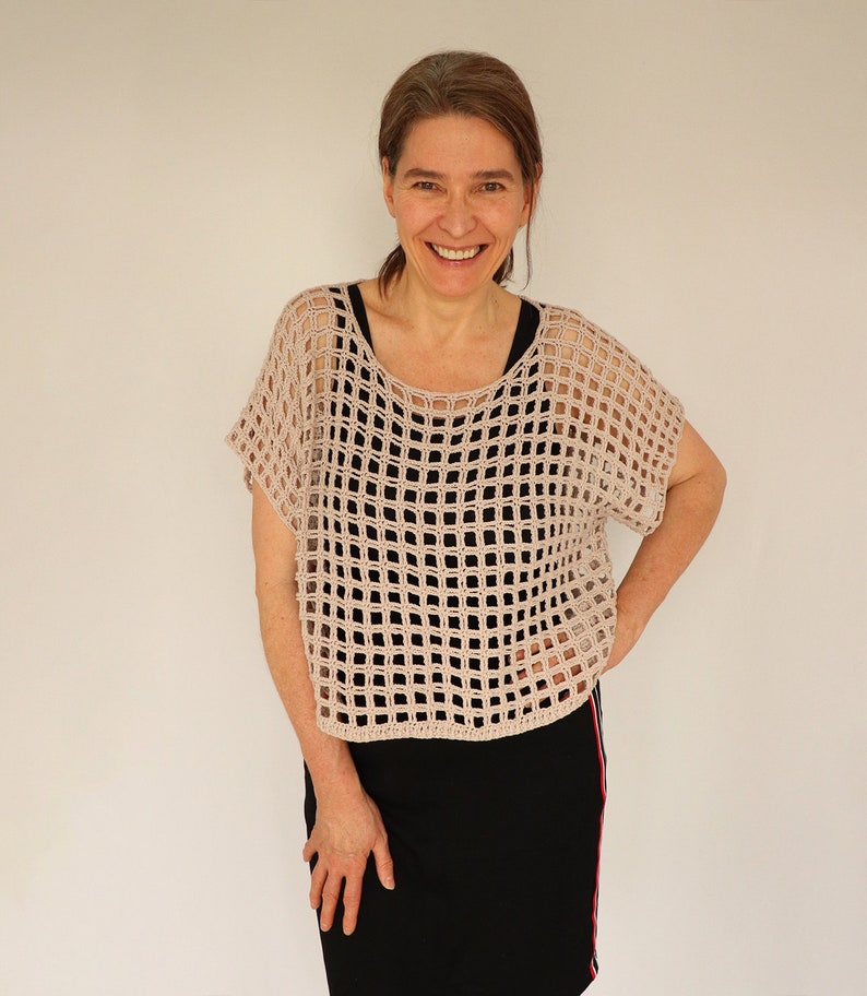 Crochet Pattern for Easy Shirt, Crop Top, Summer Sweater "Square Dance" - Languages: English / German