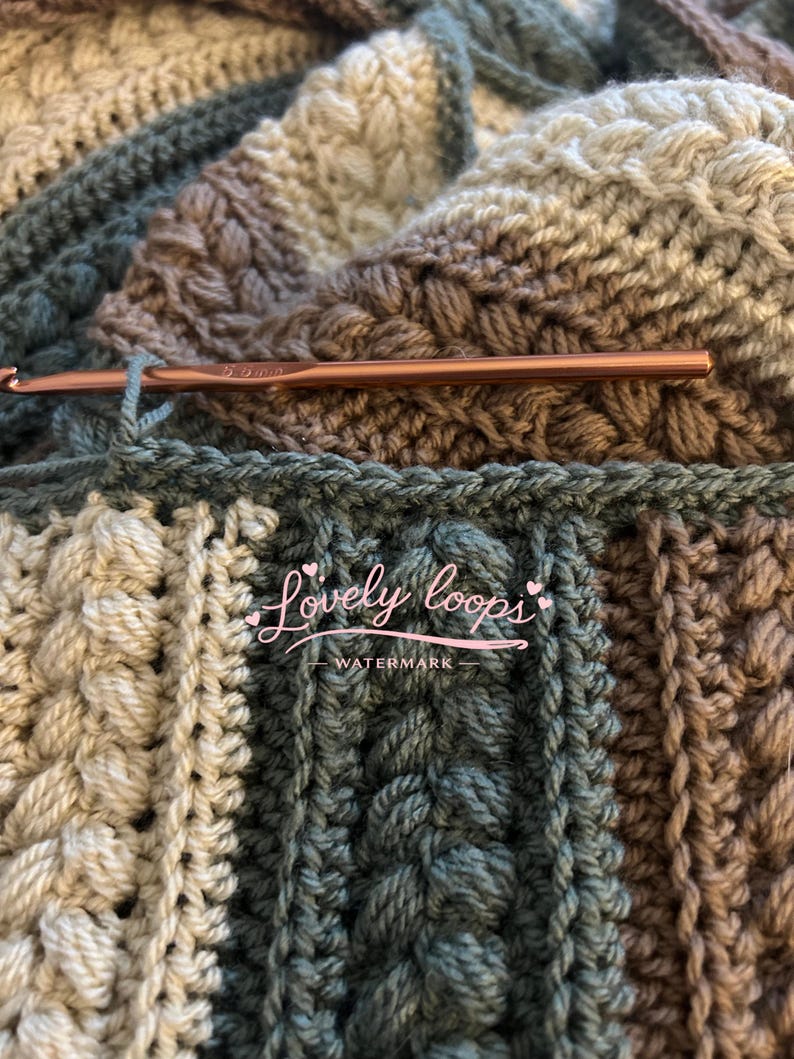 The Rustic Farmhouse Crochet Blanket Pattern, Easy Textured Afghan, US UK Terms (PDF Download) Detailed Picture Tutorial