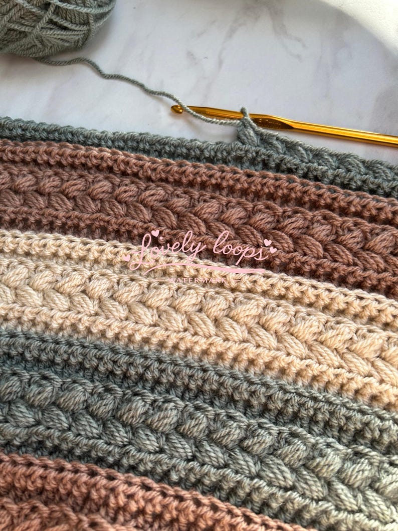 The Rustic Farmhouse Crochet Blanket Pattern, Easy Textured Afghan, US UK Terms (PDF Download) Detailed Picture Tutorial